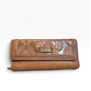 The Sak Embossed Floral Trifold Wallet Tobacco Brown Boho